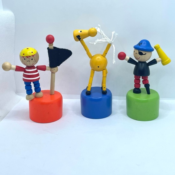 Set of 3 Vintage Wooden Dance Push Thumb Finger Puppet - Picture 4 of 6